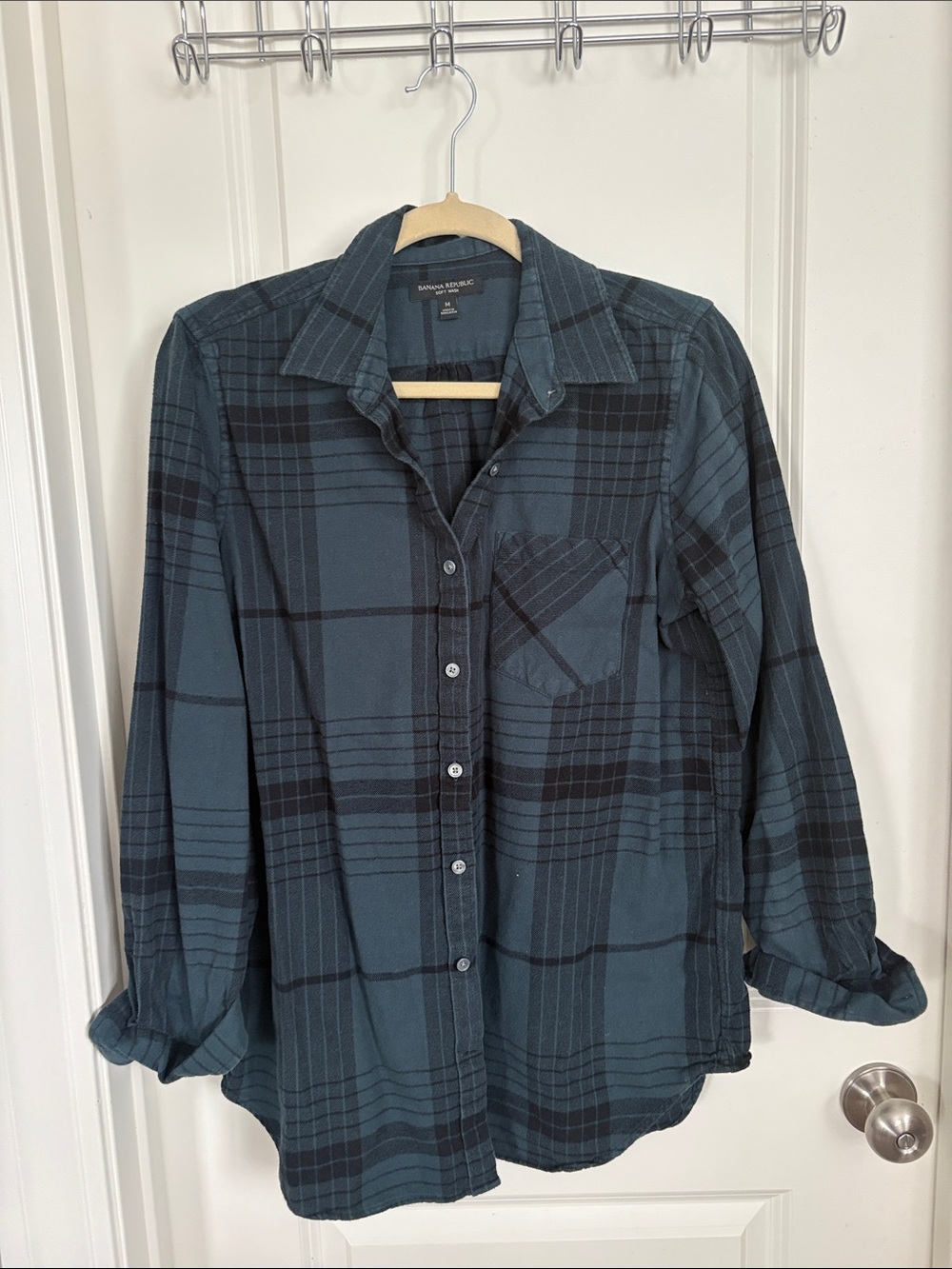 Banana Republic Teal and Black Plaid Button-Down Shirt